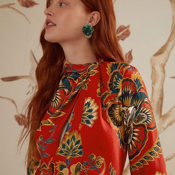 Farm Rio Red Maxi Floral Cutout Lenzing™ Ecovero™ Viscose Backless Midi Dress - Picture 7 of 7